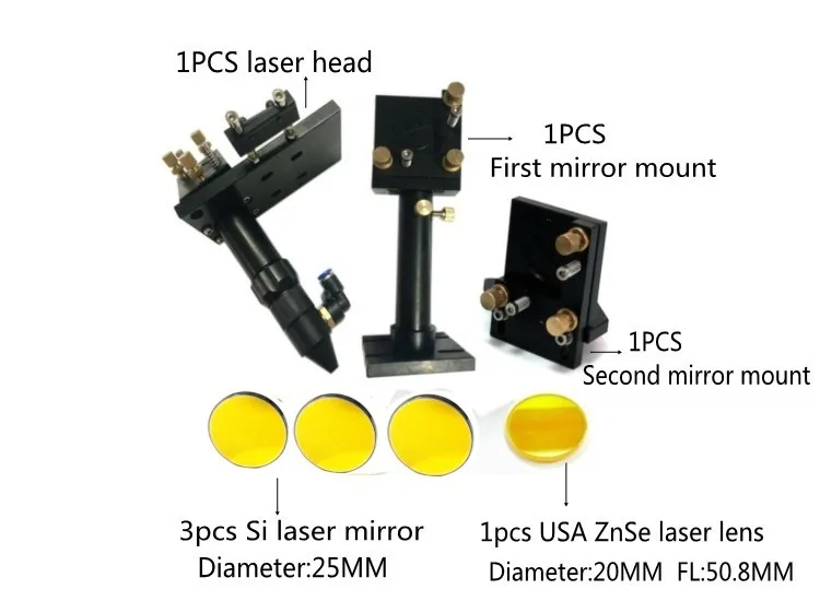KIT ZnSe 20mm FOCUS LENS 3 X 25mm MOLYBDENUM MIRRORS HPC LS1290 LASER CUTTER 