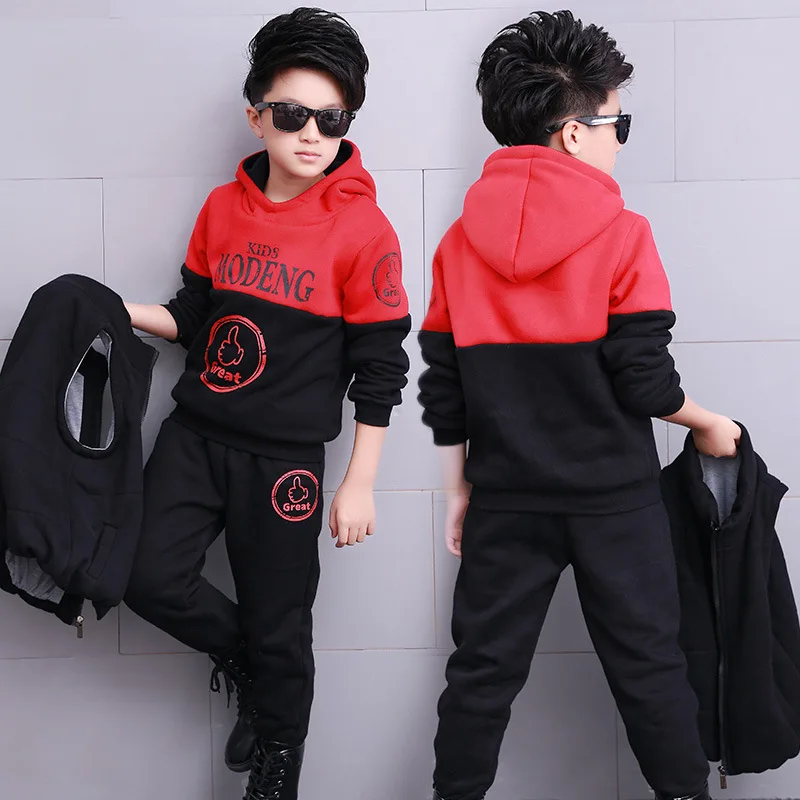 

Children's Clothes Set Kids Boy Winter Fleece Hoodie&Pants&Vest 3pcs Sports Suit Teenager Boy 2018 Fashion Thick Warm Outfits