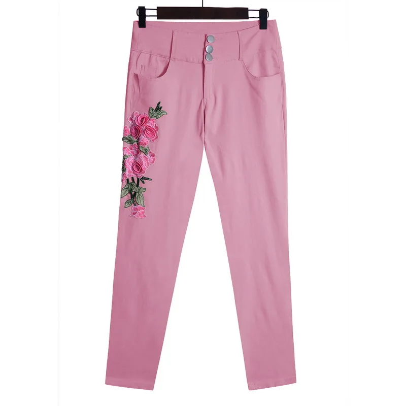 LITTHING, женские Стрейчевые джинсы с высокой талией, обтягивающие джинсы с цветочным принтом и вышивкой, джинсовые брюки, женские брюки-карандаш размера плюс 5XL