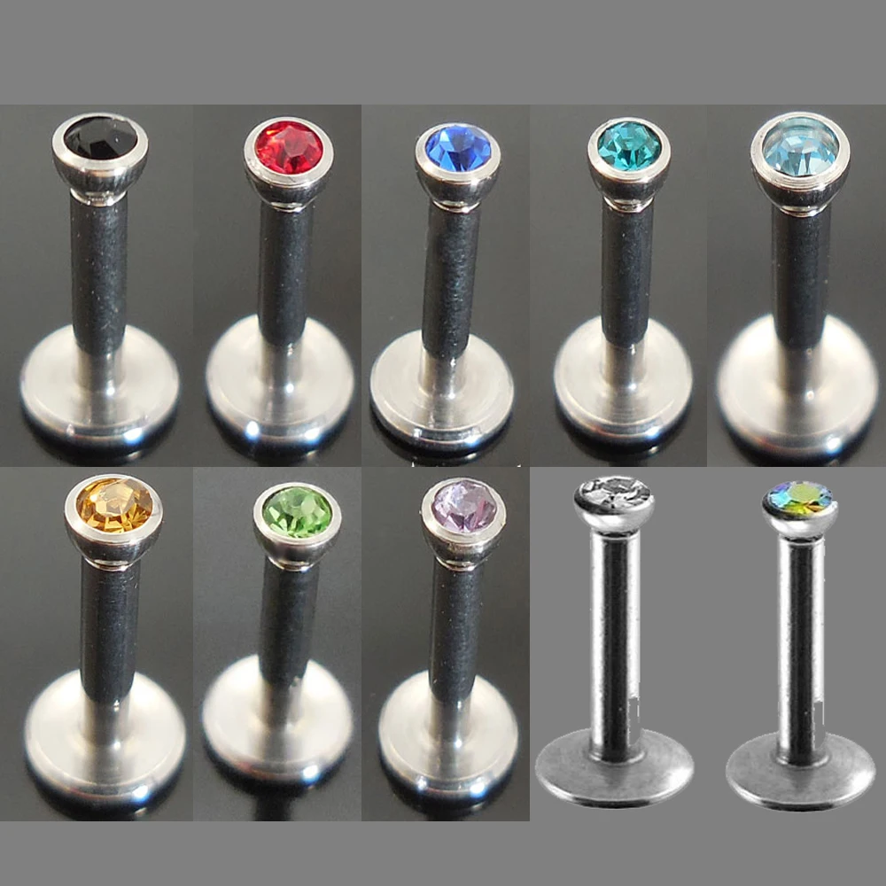 

10Pcs Stainless Steel Internally Thread Flat CZ Gem Labret Lip Piercing Stud Ring Monroe Body Jewelry Retainers 16g