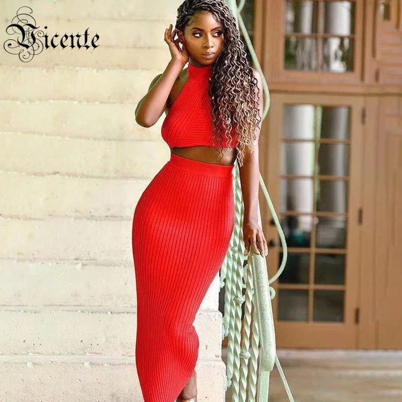 

Vicente All Free Shipping 2019 Hot New Chic Two Pieces Sets Sexy Halter Sleeveless Backless Celebrity Party Bandage Skirt Suit