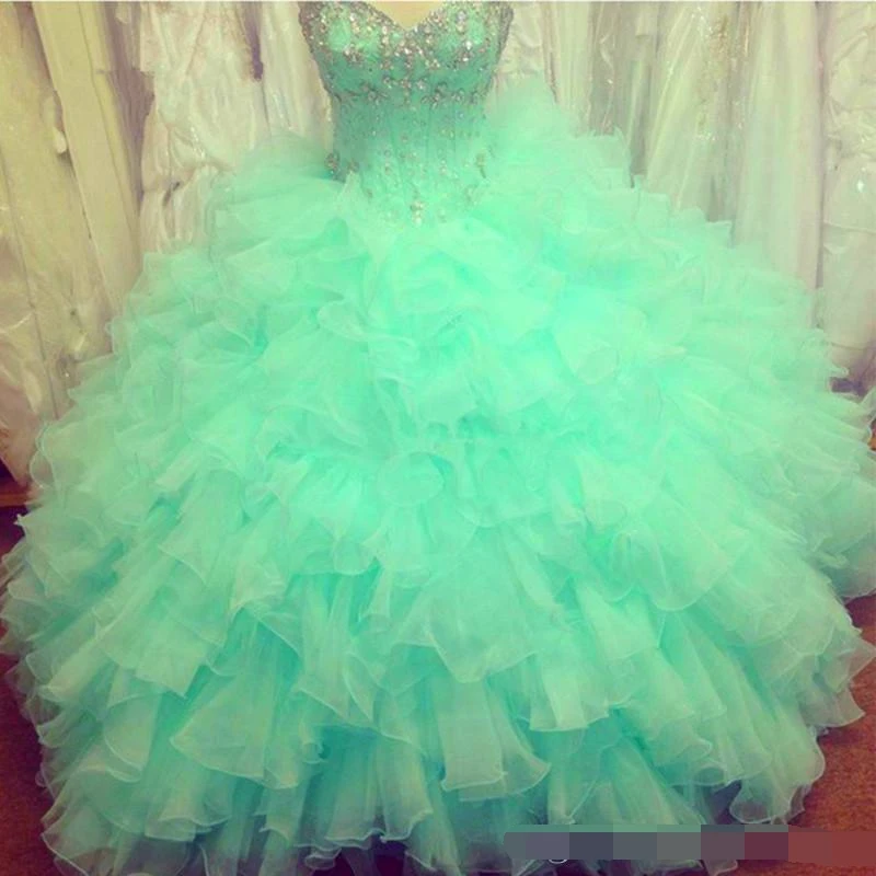 

2019 Fashion Sweetheart Crystal Ball Gown Quinceanera Dresses Beading Organza Plus Sweet 16 vestidos de 15 anos prom dresses