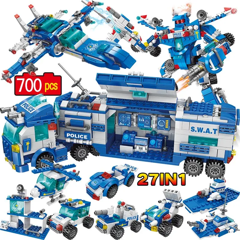 City Police Station Car Building Blocks legoingly SWAT Military Police Robot Bricks Sets Education
