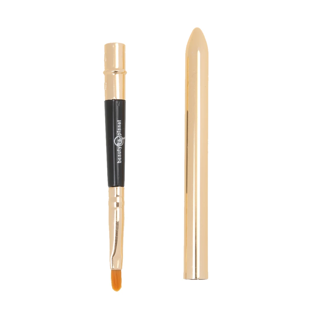 Portable Lip Brush with Lid Retractable Lipstick Brush Applicator Gold Tube Nylon Hair Cosmetic Brush Makup Tool
