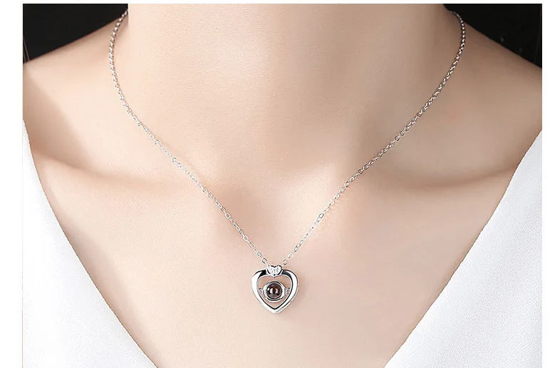 Pingente de Prata Colar para Mulheres Dia dos Namorados Amxiu Projeção Idiomas te Amo 100% 925 Meninas Colar Presente Jóias 100 eu 5 Cheap Colares personalizados