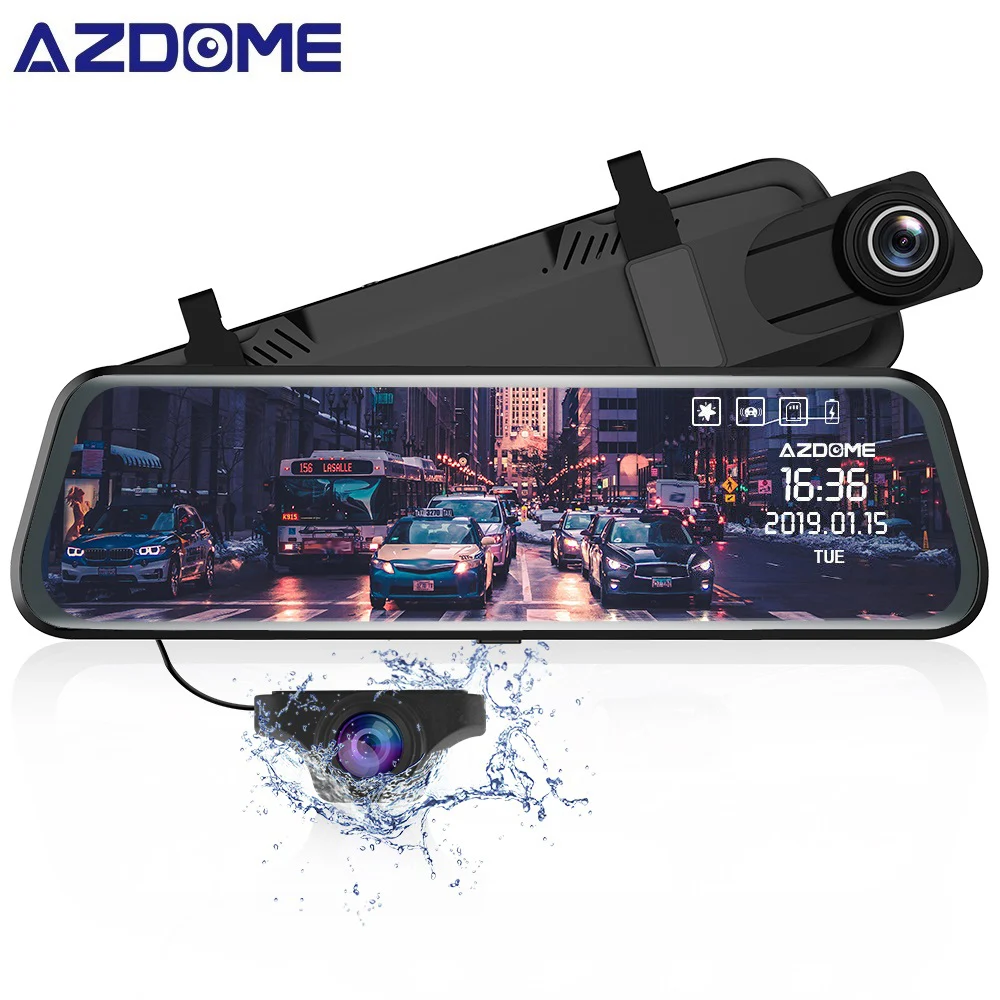 AZDOME PG02 Dashcam DVR Автомобильный видеорегистратор 1080P 720P 1" зеркало полный двойной объектив Автомобильный видеорегистратор потоковый медиа регистратор ночного видения