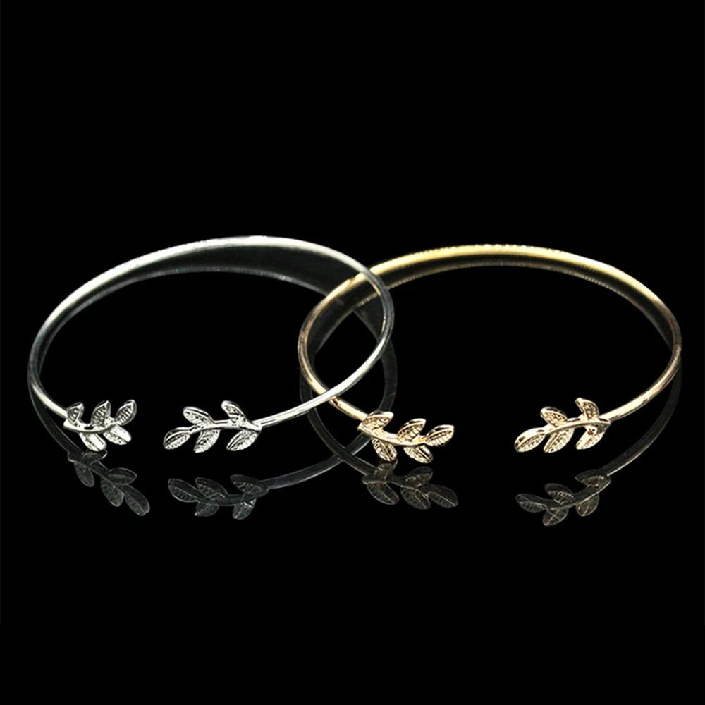 

5.3 x 16cm Fashion Punk Gold Sliver Chain Leaf Geometry Open Bracelet Set Women Charm Beach Jewelry Drop Shipping