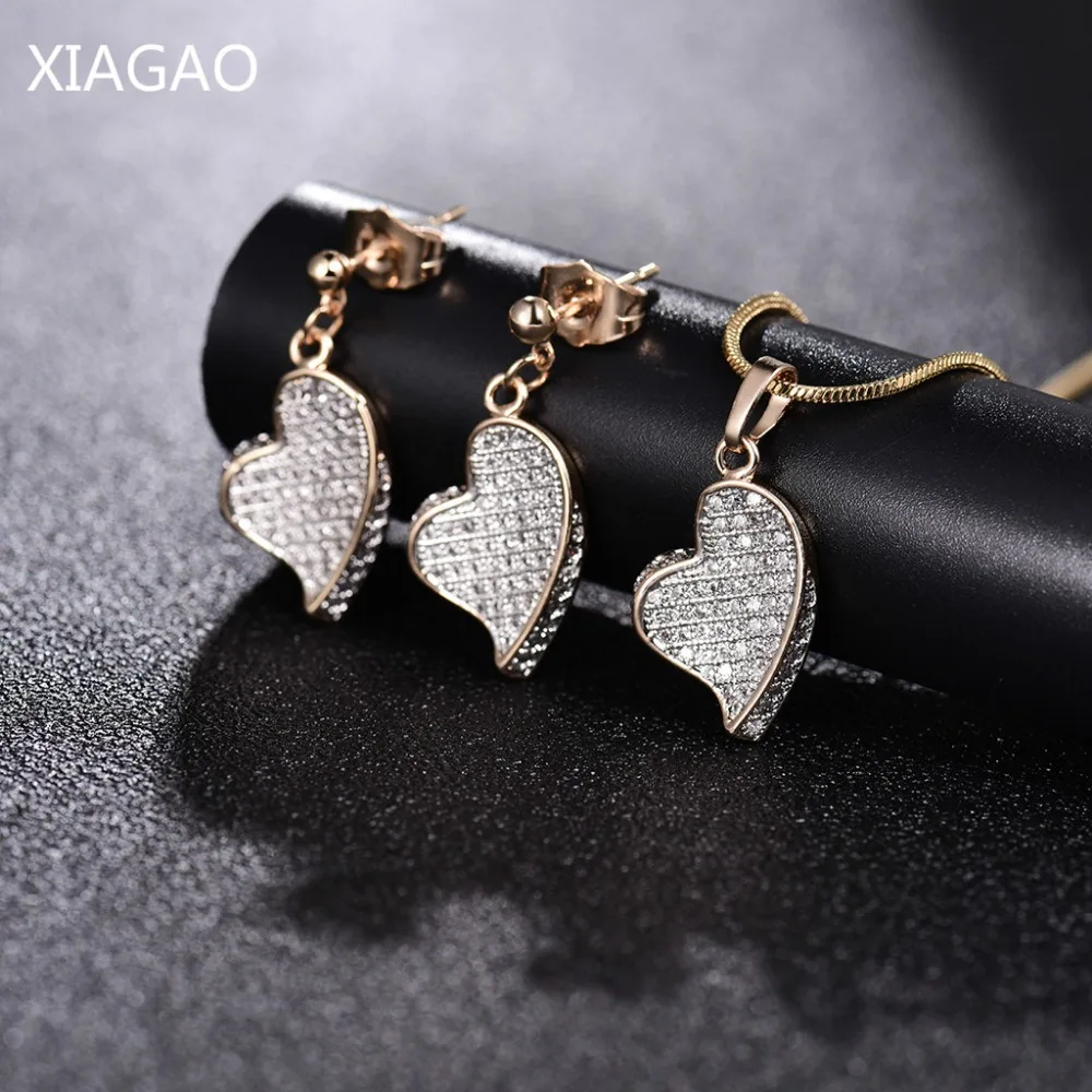 

XIAGAO Lover's Gift Romantice Jewelry Set Gold Color Luxury Earrings Necklace Pendant Women's Jewelry Bijouterie Female XGT020