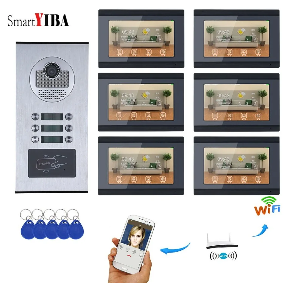 

SmartYIBA Multi Apartment Intercom System 7" Touch Key WiFi Wireless Video Door Phone Doorbell Intercom RFID Camera Night Vision