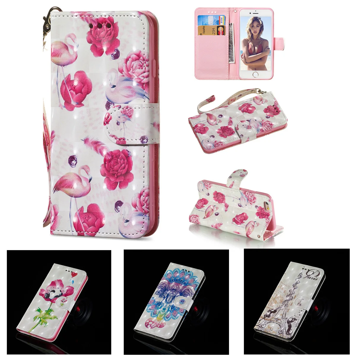 

Flamingo Leather Phone for Iphone 6 Plus Protection Flip Cover Wallet Iphone 6s Plus Protection I6 I6s Animal Card Holder Case