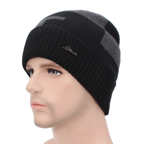 AETRUE плюс зимняя шапка для мужчин зимняя шапочки шарф вязаная шапка мужской капор теплая шерсть толстые шапочки для женщин Шапки - Цвет: black dark gray
