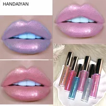 HANDAIYAN Mermaid Lip Gloss Shimmer Lipstick Waterproof Lipgloss Shiny Glitter Lip Gloss Long Lasting Liquid Metallic Makeup