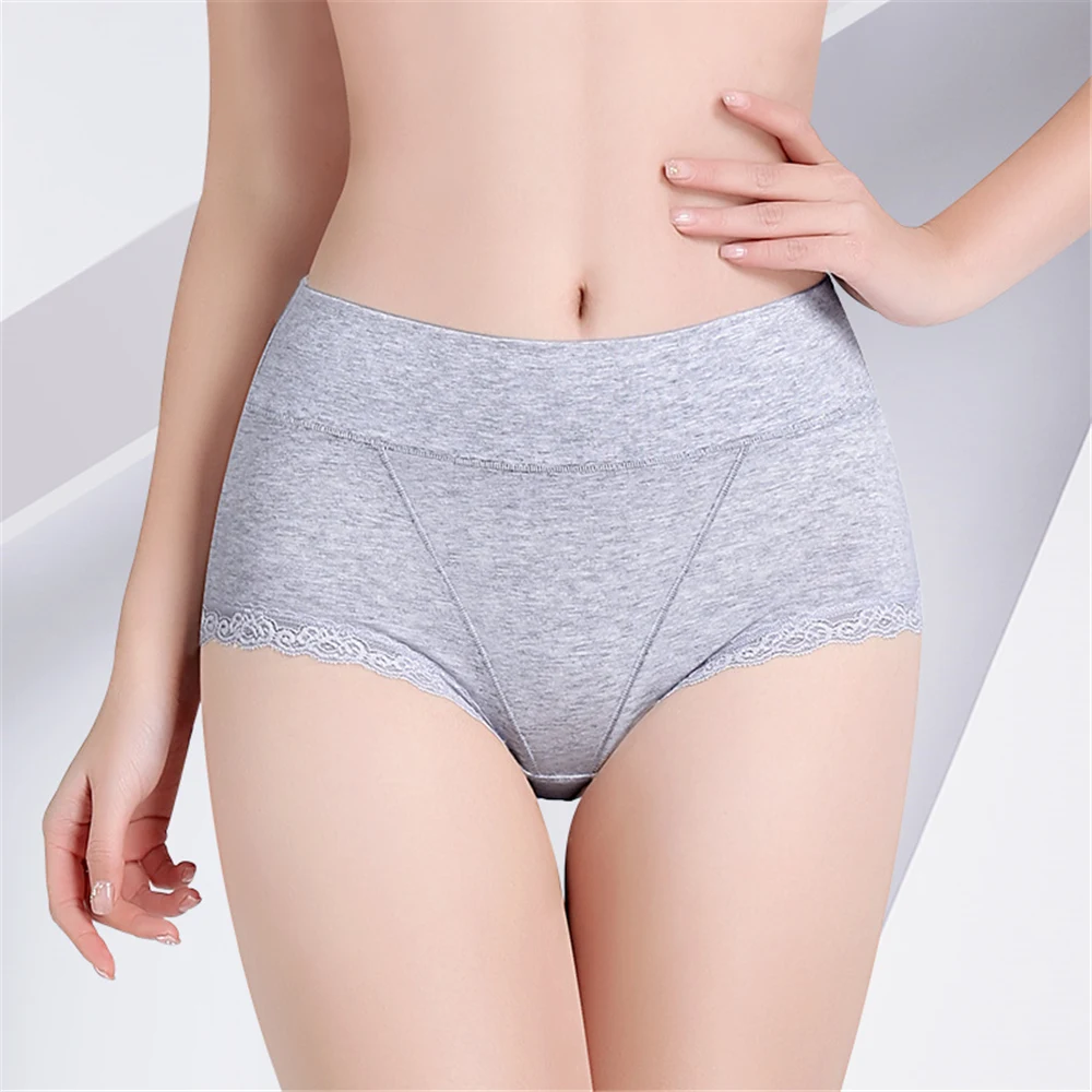 

High Waist Soft Solid Briefs Underwear Lace Women Cotton