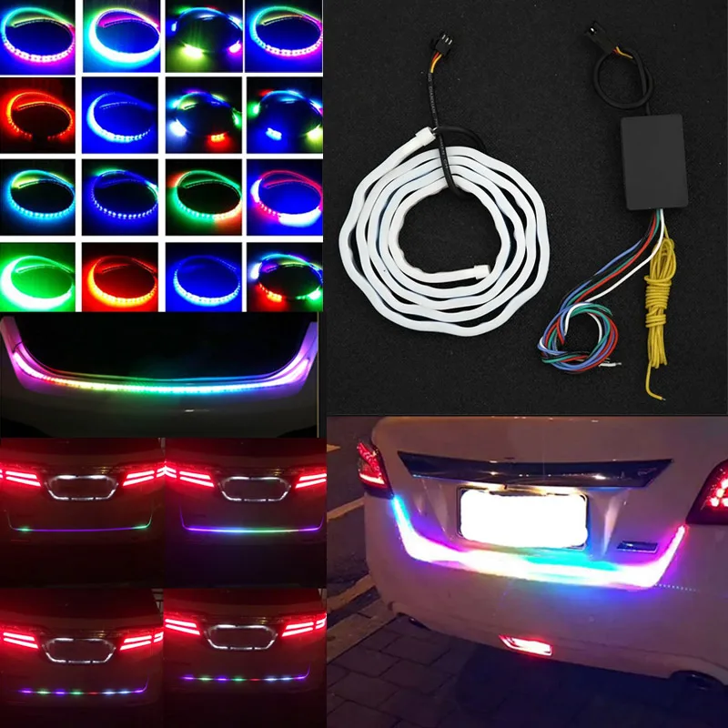 New Auto Car Tailgate Turning Signal Light Bar RGB LED Strip Trunk Light Strips Multicolor Braking