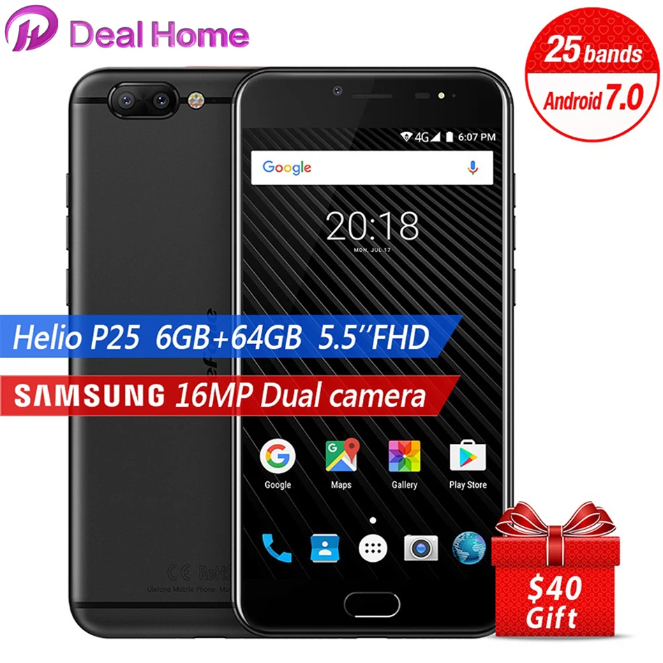 

Ulefone T1 16MP Dual Rear Cameras Mobile Phone 5.5" FHD Helio P25 Octa Core 2.6Gh 6GB RAM 64GB ROM Touch ID PE2.0 4G Smartphone