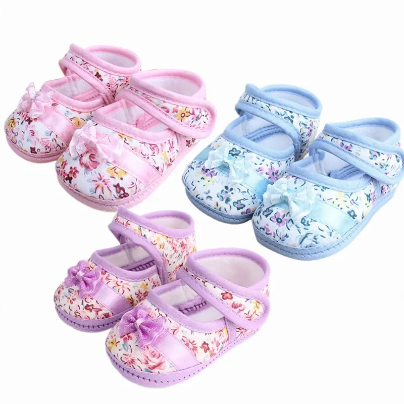 Милые Первые ходунки для новорожденных; обувь для маленьких девочек; удобная обувь для младенцев с цветком и бантом; 0-12 месяцев