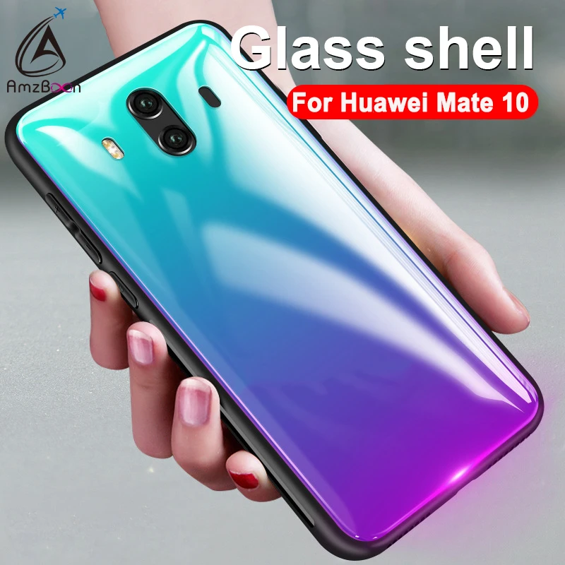 Amzboon Gradient Tempered Glass Case For mate 20 Lite Luxury Soft Silicone Frame Back Cover Huawei Mate 10 Pro Phone | Мобильные