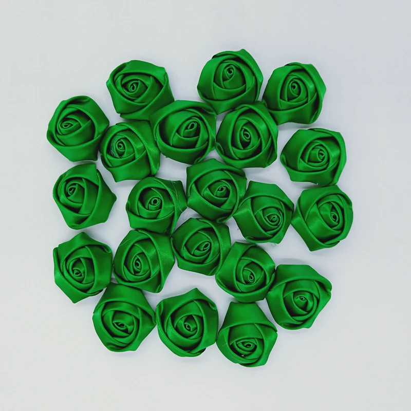 20 шт./упак. зеленая Роза ручной работы Диаметр 3,5 см атласного шелка с розой и лентой, искусственные цветы «сделай сам» Букеты свадебные цветочные аксессуары