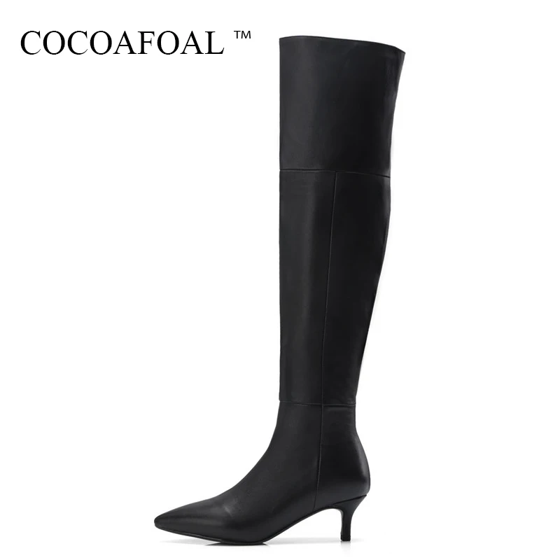 

COCOAFOAL Genuine Leather Over The Knee Boots Winter Fashion Zipper Thigh High Boots Plus Size 33 Black Women High Heeled Shoes