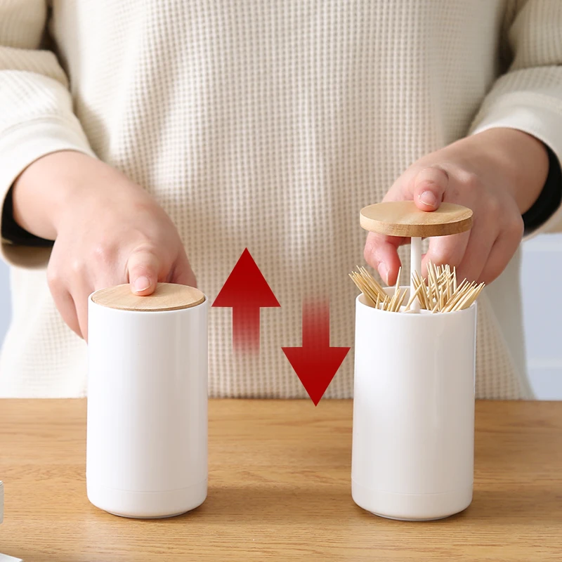 LIYIMENG Pop-up Toothpick Holder Cotton Bud Swabs Dispenser Case Q-tips Holder Storage Organizer Box Table Decoration Kitchen Accessories B4