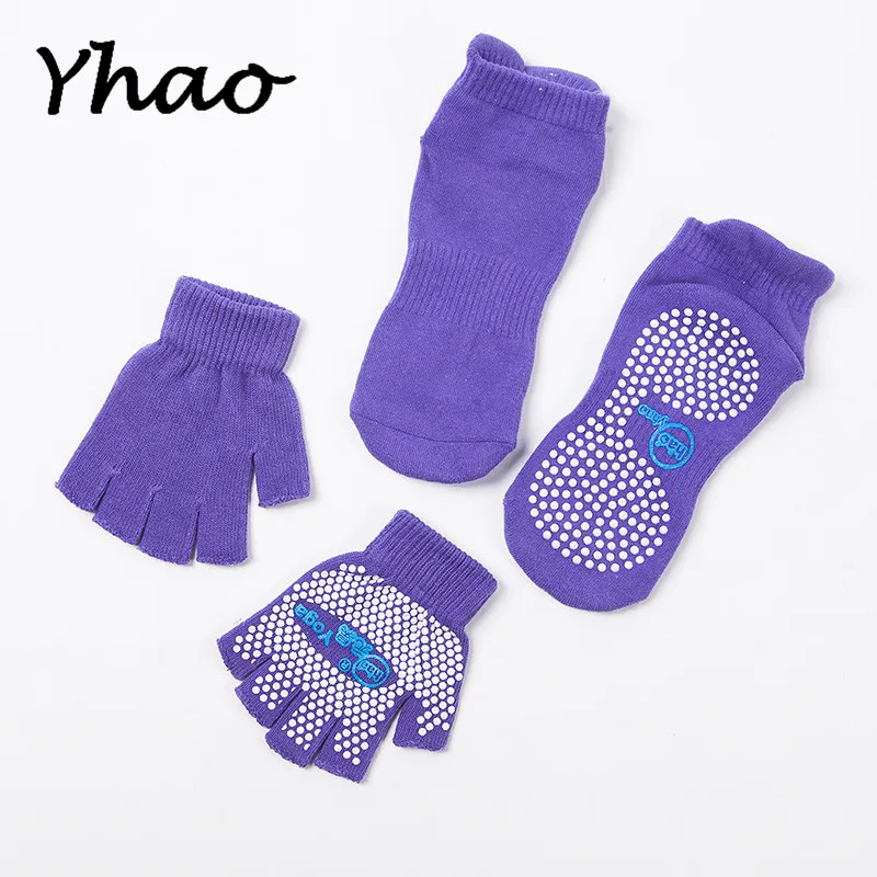 Yhao Женские Полные Пальцы Йога Нескользящие фиолетовые носки и перчатки для спорта носки для фитнеса