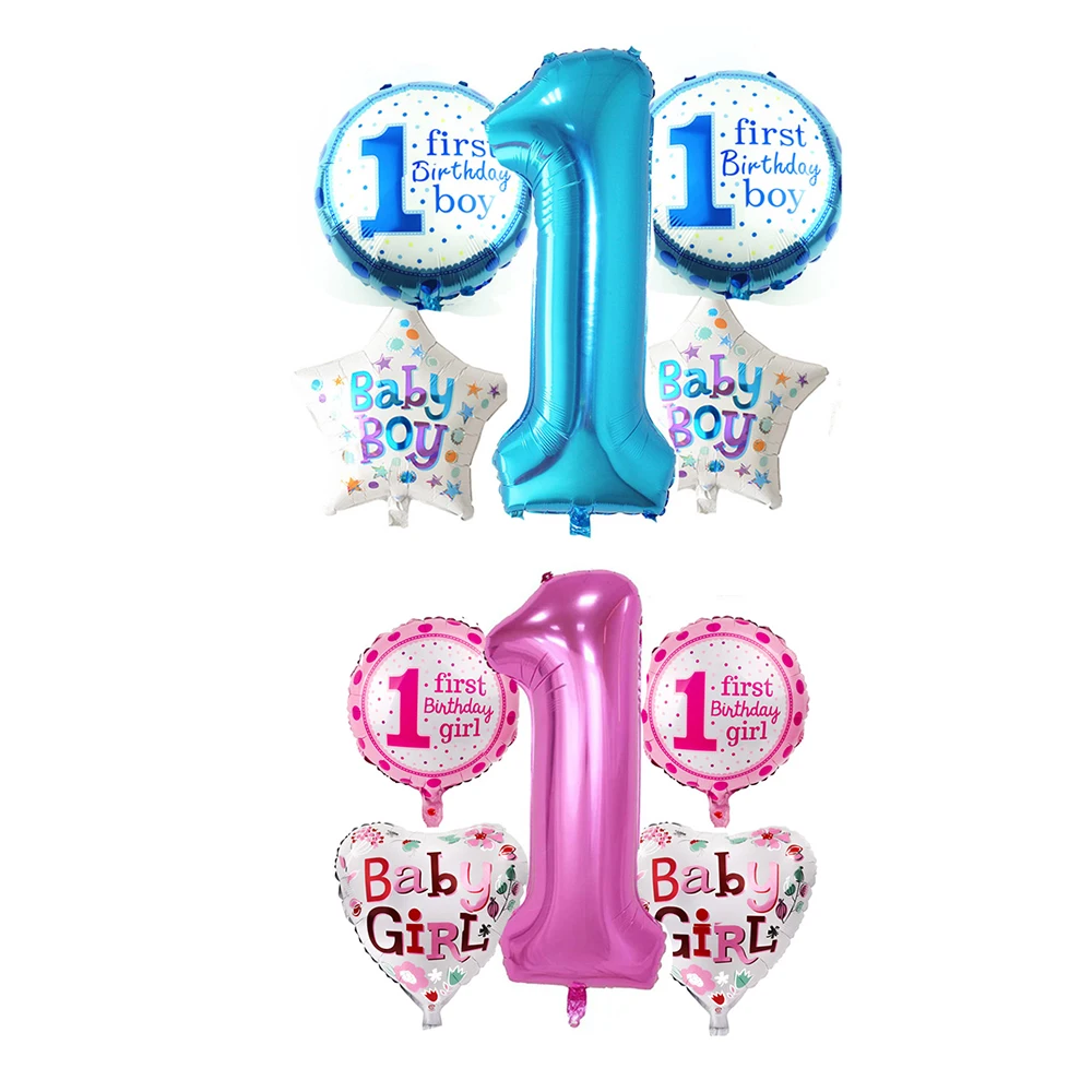 

5Pcs/set Baby 1st Birthday Balloons Set Pink Blue Number Foil Balloons Birthday Party Decorations Kids Party Decoration Supplies