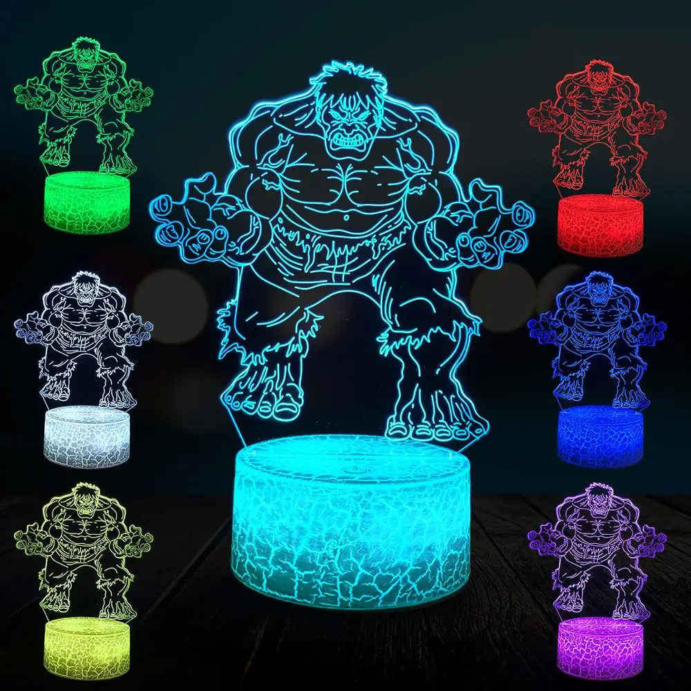 

3D Lamp Cartoon Figure Hulk Multicolor Movie Sleeping Night Light Character USB LED 3D Home Decor Lighting Kid's Gift Bedroom