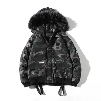 

Winter Coat Mens Winter Parkas Fur Collar Thick Warm Jackets Hooded Camouflage Jacket Hip Hop Parka Youth Fashion Streetwear