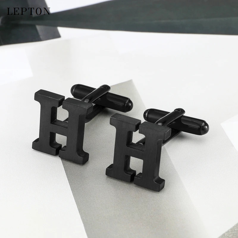 

Lepton Stainless steel Cufflinks for Mens IP Black Gun Metal Letters H Cuff links Men French Shirt Cuff Cufflink Relojes Gemelos