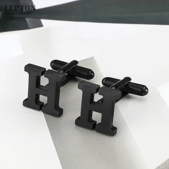 

Lepton Stainless steel Cufflinks for Mens IP Black Gun Metal Letters H Cuff links Men French Shirt Cuff Cufflink Relojes Gemelos