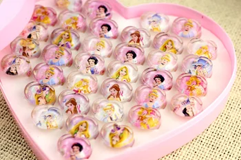 

36pc/box Princess Cartoon Mickey Acrylic Cartoon Crystal Kids Finger Rings Party Costume Birthday Party Favor Takeaways Gift