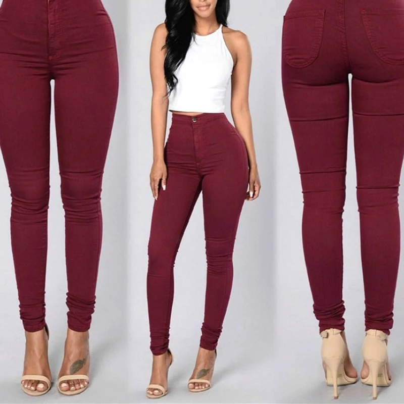 

WENYUJH 2019 Spring Summer Basic Slim Pants Women's Skinny Pants Denim Jeans Pencil Pants High Waist Elastic Trousers Pantalone