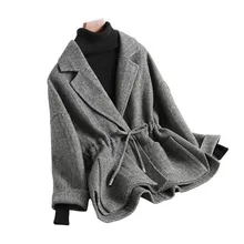 Модное Короткое шерстяное Женское пальто размера плюс, зимняя клетчатая куртка, шерстяное пальто с капюшоном, утолщенная свободная твидовая верхняя одежда для женщин A2311