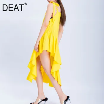 

DEAT 2020 new summer fashion women clothes strapless backelss yellow asymmetrical female dress long pullover WG62507M