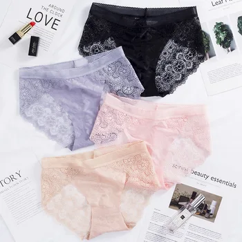 

SP&CITY Sweet Solid Seamless Panties Transparent Floral Embroidery Sexy Underwear Women Hollow Out Lingerie Bow Briefs Thongs