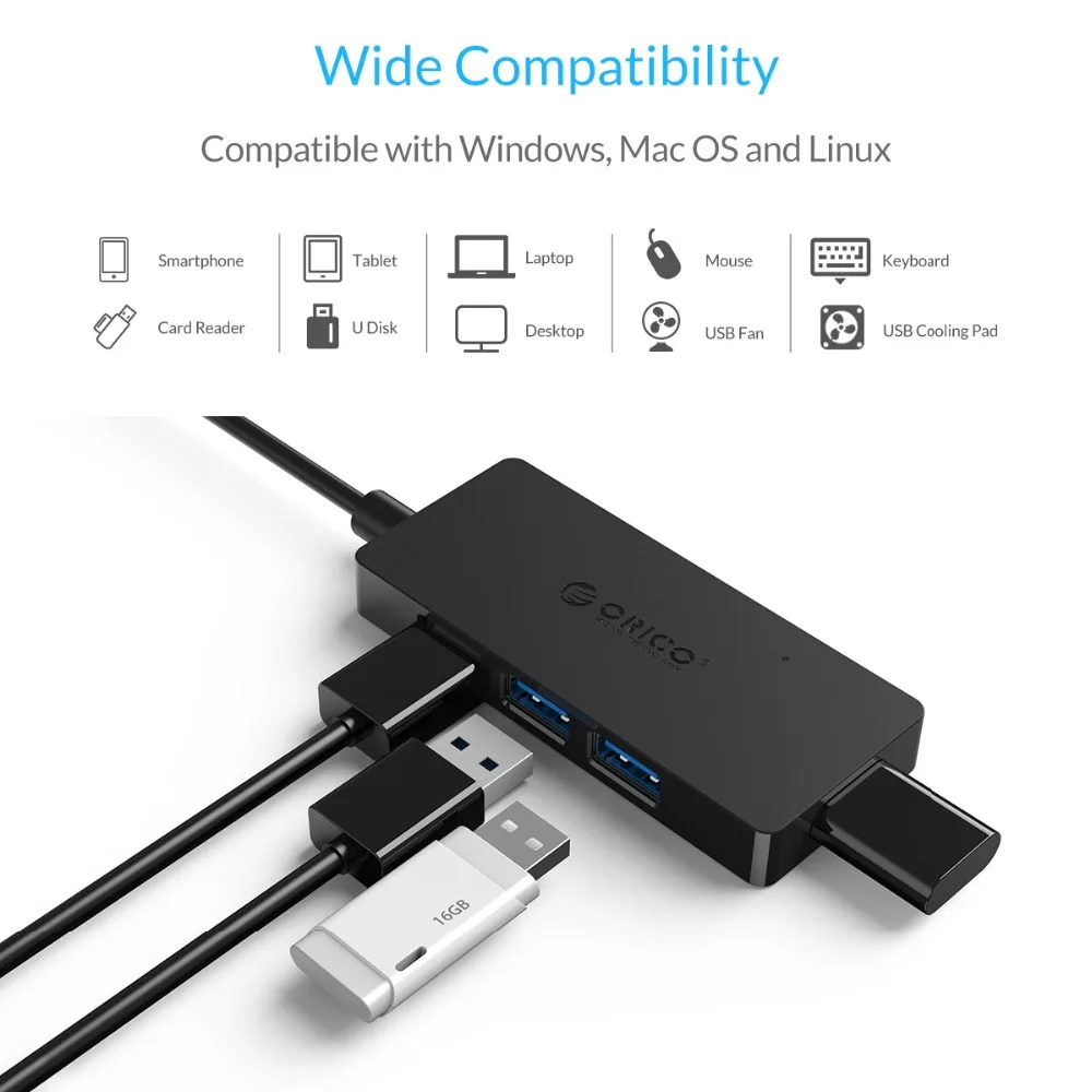 ORICO HS4U usb-хаб 4 порта USB3.0 концентратор прямоугольник мини-концентратор с OTG Функция для Windows и Mac OS-белый/черный