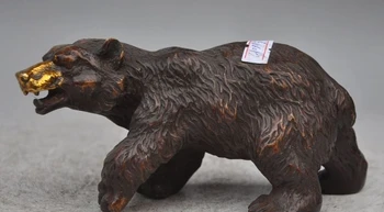 

7" lucky china chinese fengshui bronze gilt roar black polar bear Xiong statue