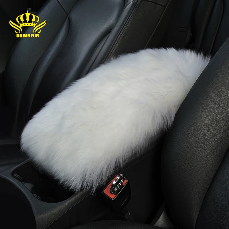 

ROWNFUR Australian sheepskin Car Armrest Cover Center Auto Accessories Universal Armrest Covers Protect Arm Rest Warm Mats