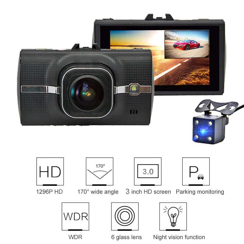 Bluavido видеорегистратор с двойным объективом Full HD 1080P WDR Автомобильный Камера ADAS
