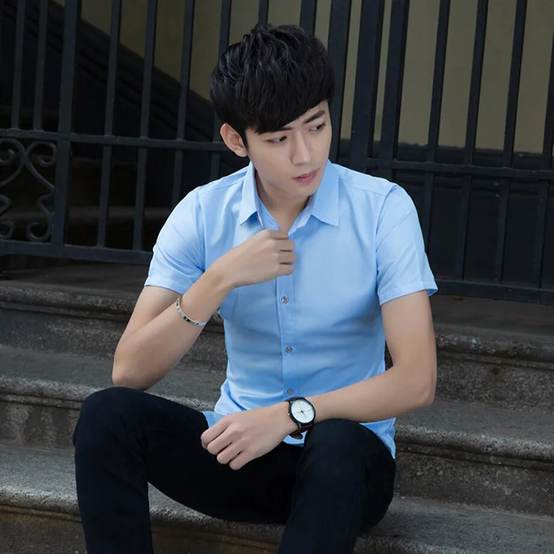 

Summer business dressing free ironing professional tooling short-sleeved solid color casual thin shirt free shipping
