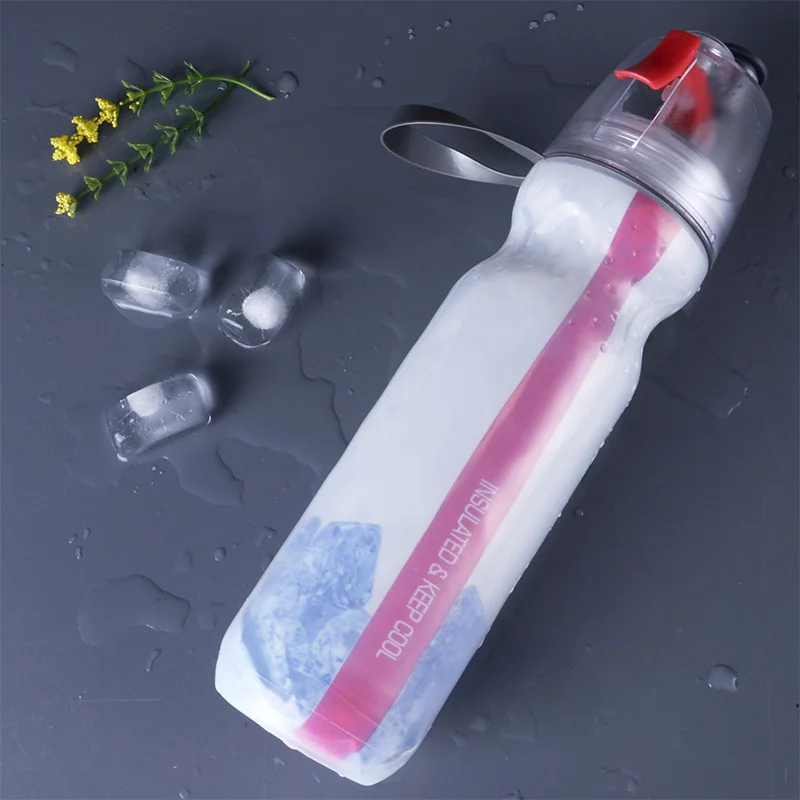 Двухслойная бутылка с распылителем для воды, креативный спортивный PE холодный чайник, портативные увлажняющие космические бутылки, Спортивная бутылка для напитков на открытом воздухе - Цвет: 02