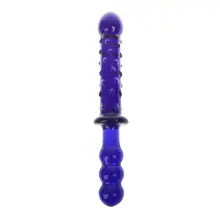 Crystal Glass Pleasure Wand Dildo Penis Blue Glass Dotted Double Head Design