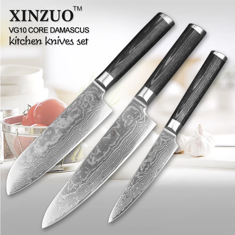 XINZUO 3 PCS Kitchen Knives Set 67 Layers Damascus Kitchen Knife Sets