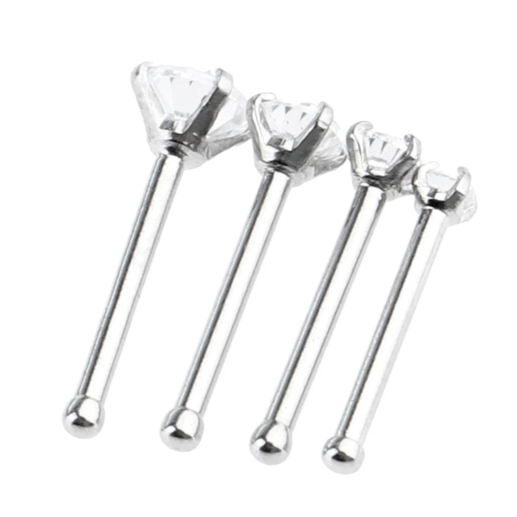 Phenovo 4 Pcs Body Jewelry 7mm Long Straight Bar 1.5mm 2mm 2.5mm 3mm Assorted Size CZ Crystal fit Nose Lip Ear Tragus Piercing