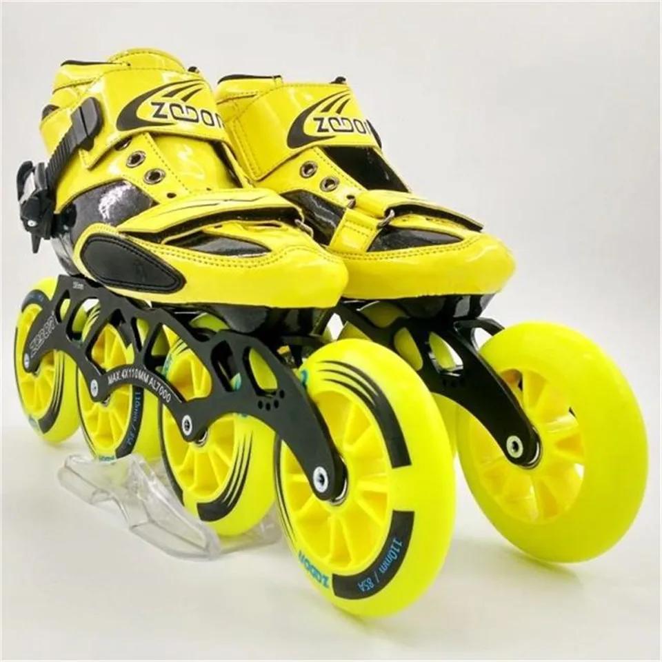 Стоят! Углеродное волокно стекловолокно скоростные роликовые коньки Желтые Детские соревнования для взрослых уличные гонки спортивная обувь тренировочные Patines