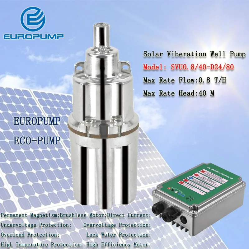 

EUROPUMP MODEL(SVU0.8/40-D24/80) Solar DC 24V Brushless Depth Solar Powered Deep Well Submersible Pump