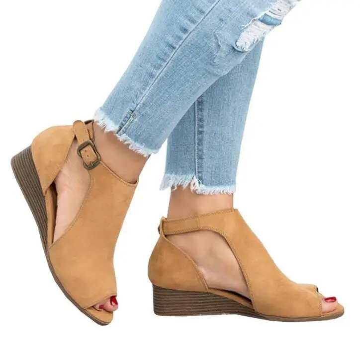 XDA Zapatos mujer, женская обувь на танкетке, обувь сандалии римские женские сандалии на среднем каблуке; женские; Летняя женская обувь с открытым носком, из замши с пряжкой; женская обувь