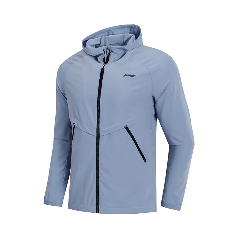 Li Ning Мужская ветровка для бега пальто с капюшоном обычная посадка 92% полиэстер 8%