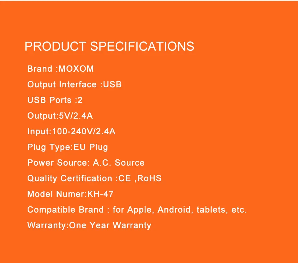 MOXOM USB зарядное устройство Dual USB зарядное устройство для iPhone Xs X 8 7 быстрое зарядное устройство для телефона для samsung Xiaomi huawei настенное зарядное устройство адаптер ЕС