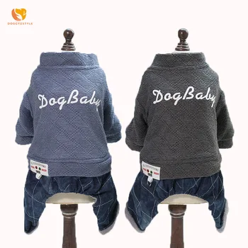

Pet Dog Jumpsuit Autumn Winter Letter Dogs Clothes Cat Coat Costume Rompers Dachshund Warm Cotton Apparel Gray Blue DOGGYZSTYLE